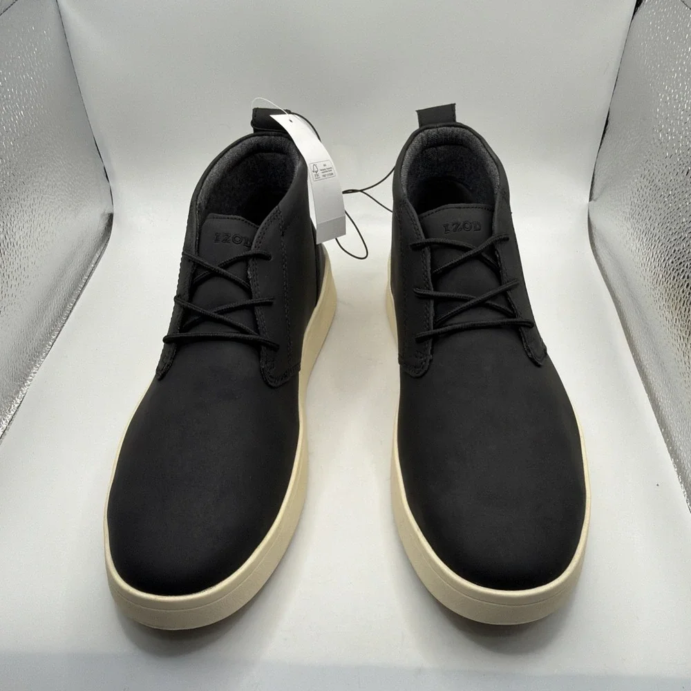 Izod Palmer Chukka Boots Men's Black Faux Leather Memory Foam Lace Up Casual - 8